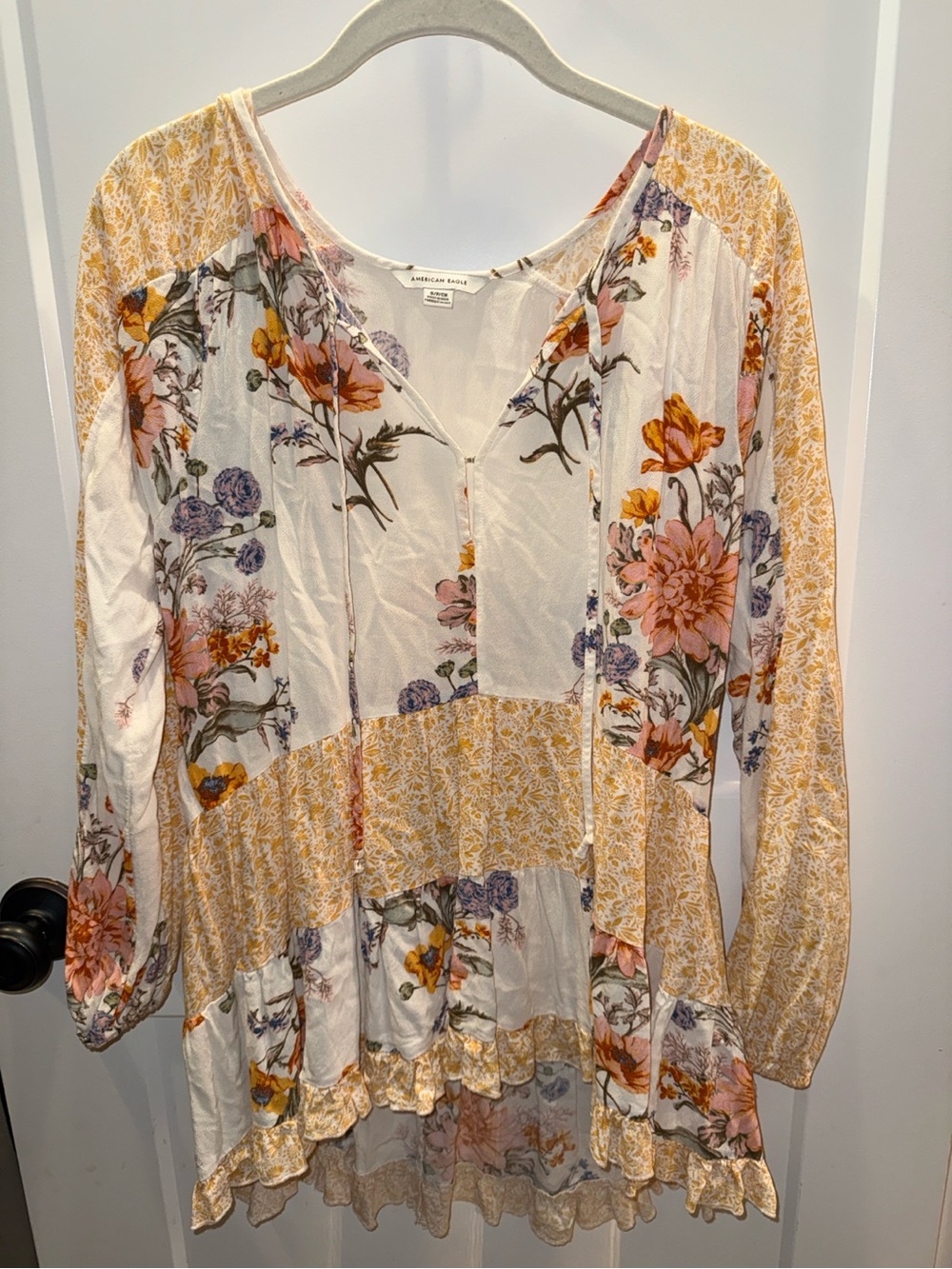 American Eagle Outfitters Floral Tiered Tunic - White, Yellow & Pink